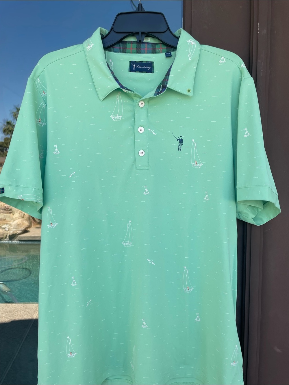 William Murray Lime Green Sailboat Print Golf Polo L